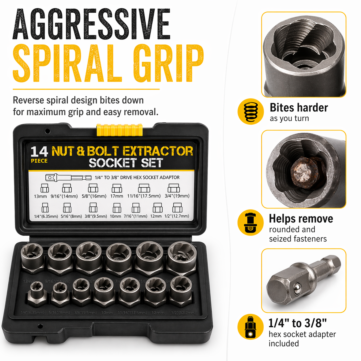 14-Piece Nut & Bolt Extractor Socket Set