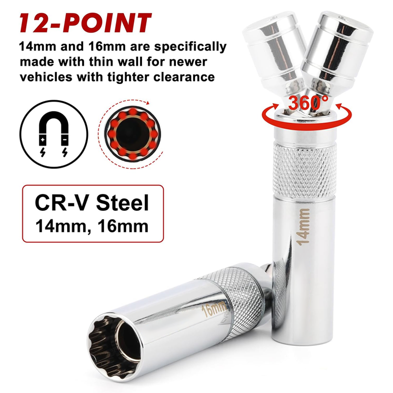 10-Piece Magnetic Swivel Spark Plug Socket Set