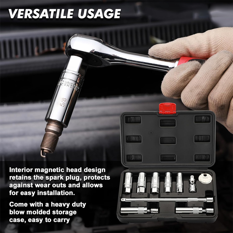 10-Piece Magnetic Swivel Spark Plug Socket Set